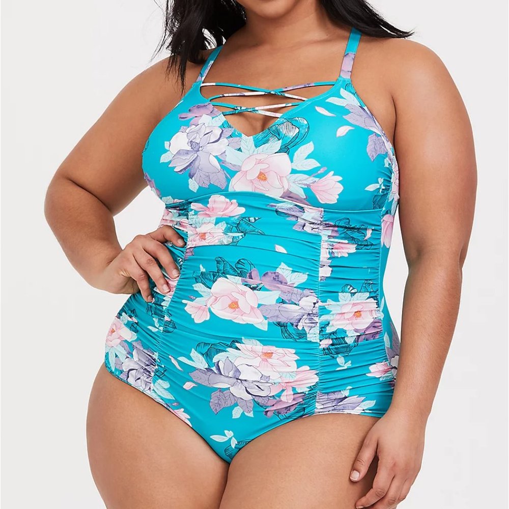 Torrid Floral Strappy WIireless One-piece Swimsuit